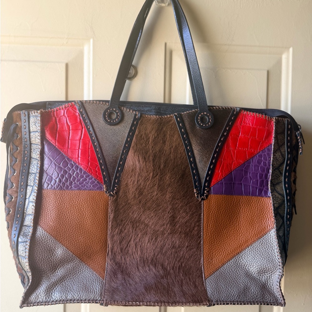 Colorful Patchwork Leather Tote - image 6